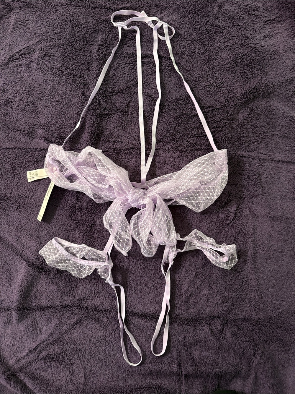 Lavender Sheer Bow Lace Bralette & Garter Set